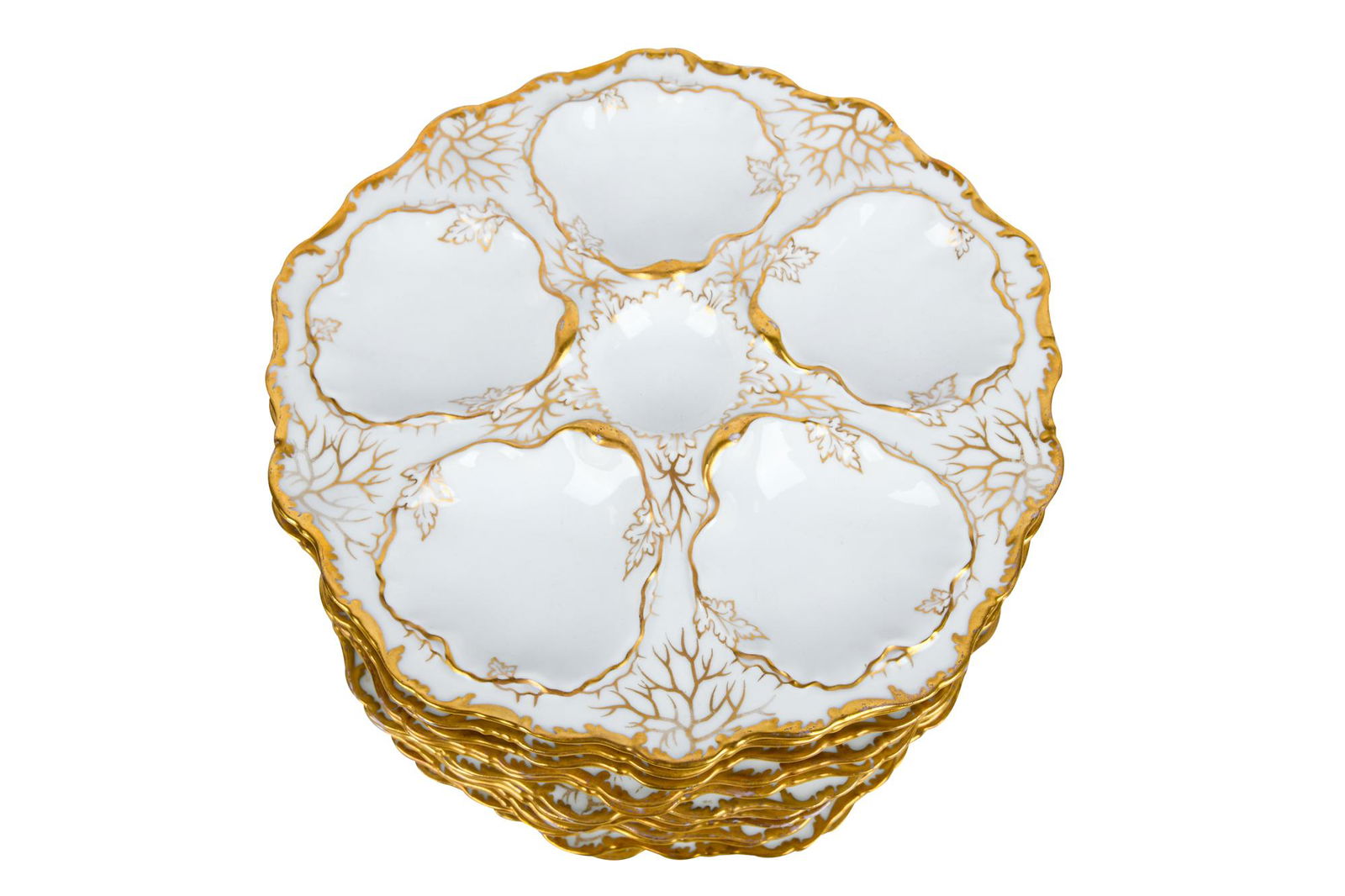 SET OF 12 T & V LIMOGES PORCELAIN OYSTER PLATES (1 of 7)