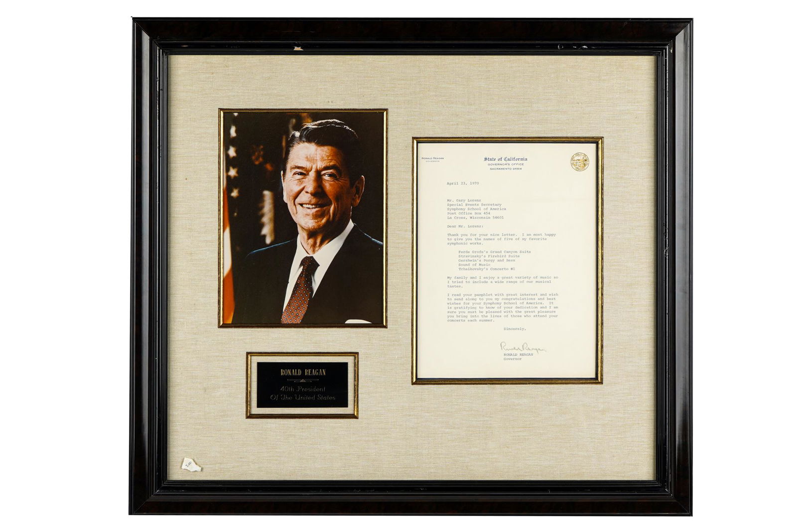 RONALD REAGAN (1911 - 2004): SIGNED LETTER (1 of 8)