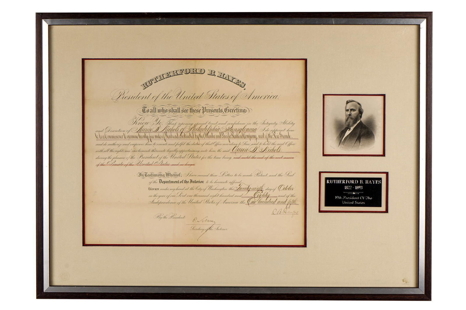 RUTHERFORD B. HAYES (1822 - 1893): SIGNED DOCUMENT (1 of 8)