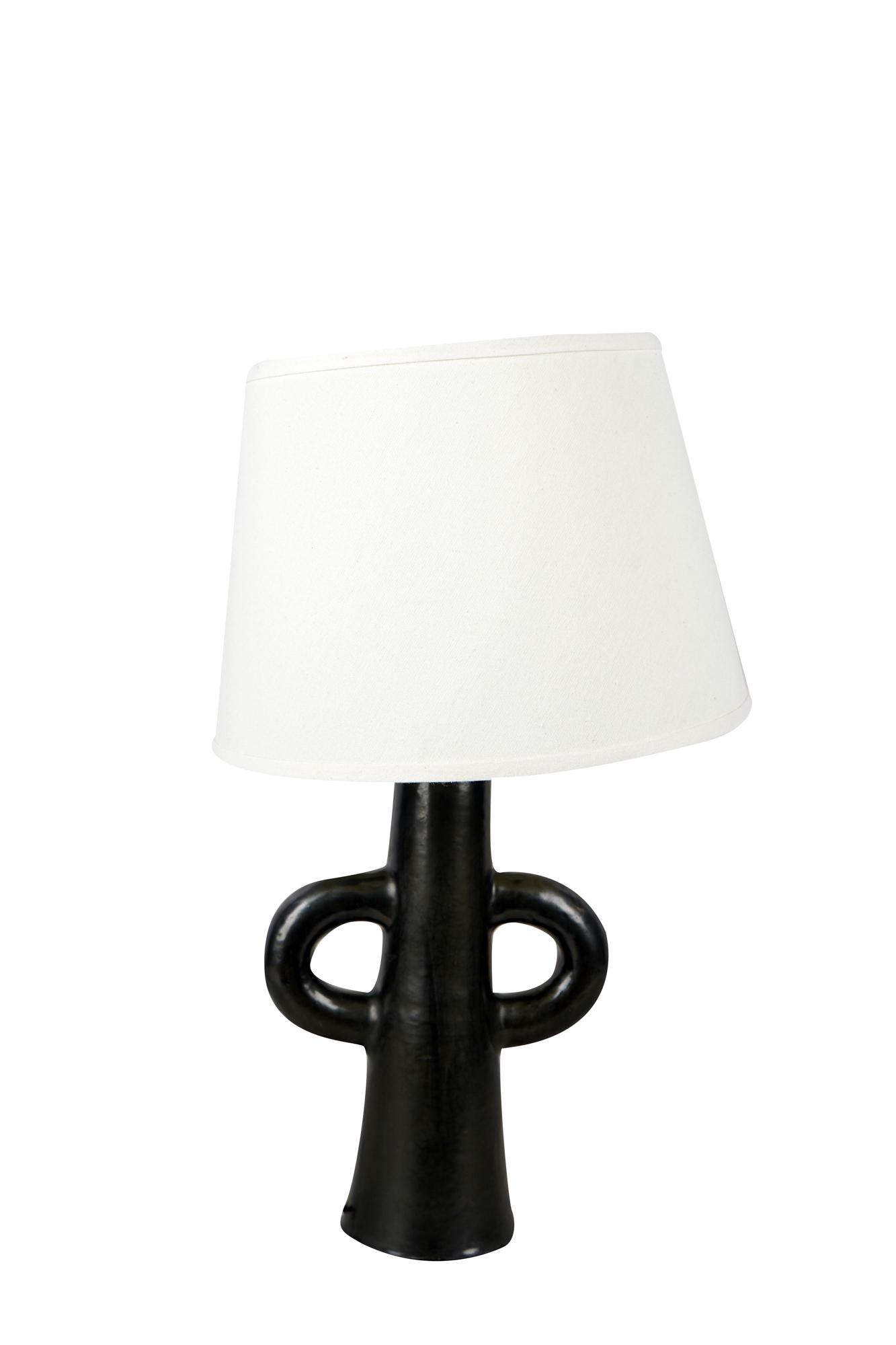 BONFIL PRIMITIVE STYLE BLACK-GLAZED CERAMIC TABLE LAMP (1 of 4)