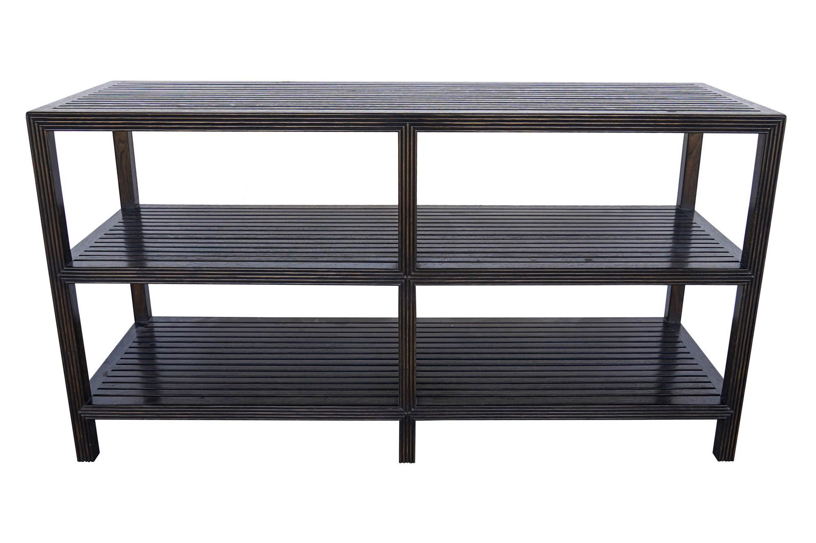 MODERN TIERED STAINED WOOD HALL TABLE (1 of 6)