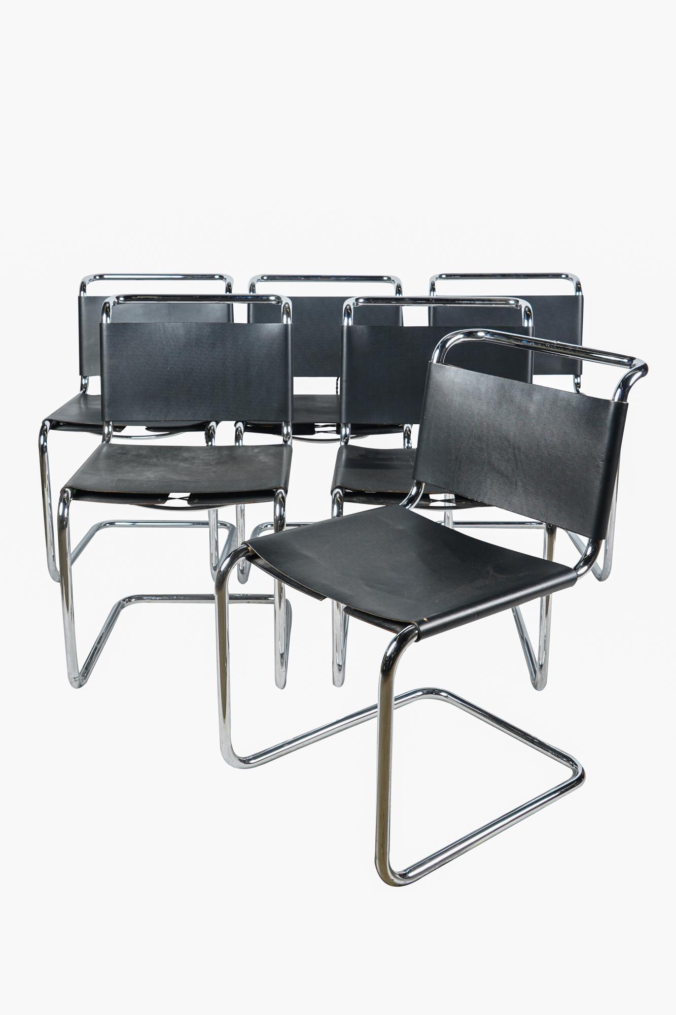 SIX LEATHER & CHROME SIDE CHAIRS (1 of 6)