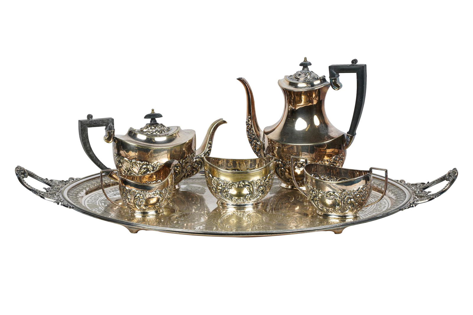 ENGLISH SILVER-PLATE TEA & COFFEE SERVICE WITH TRAY (1 of 15)