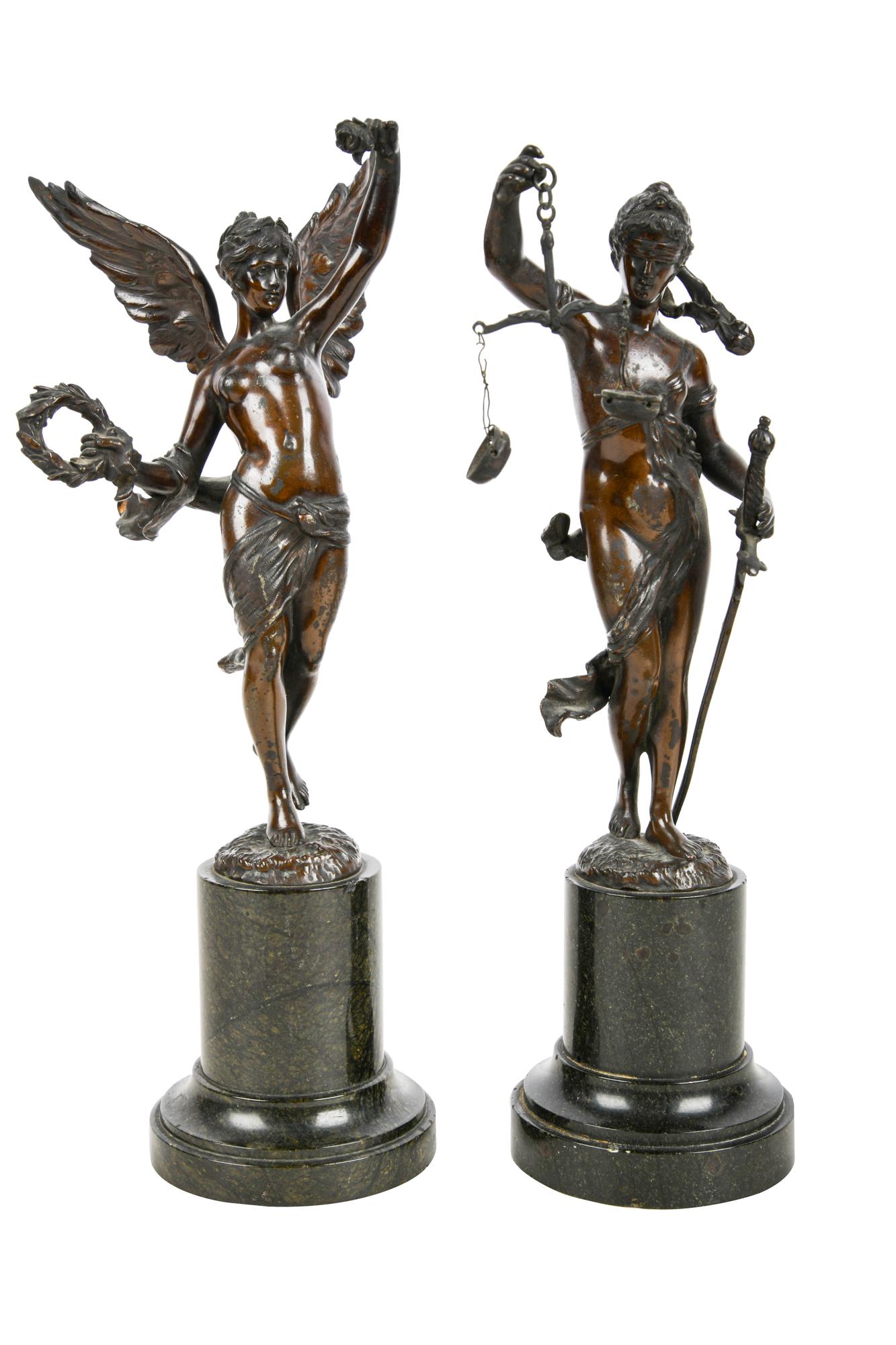 PAIR OF CLASSICAL-STYLE PATINATED BRONZE FIGURES (1 of 6)