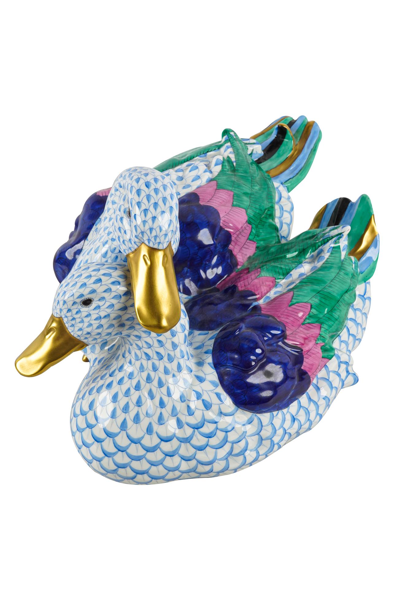 HEREND BLUE FISHNET DUCK GROUP (1 of 9)