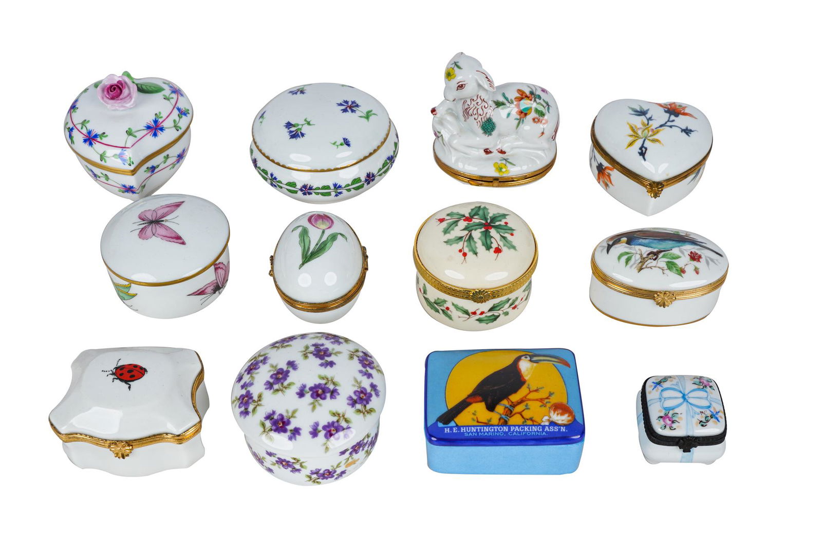 12 ASSORTED PORCELAIN COVERED BOXES (1 of 12)