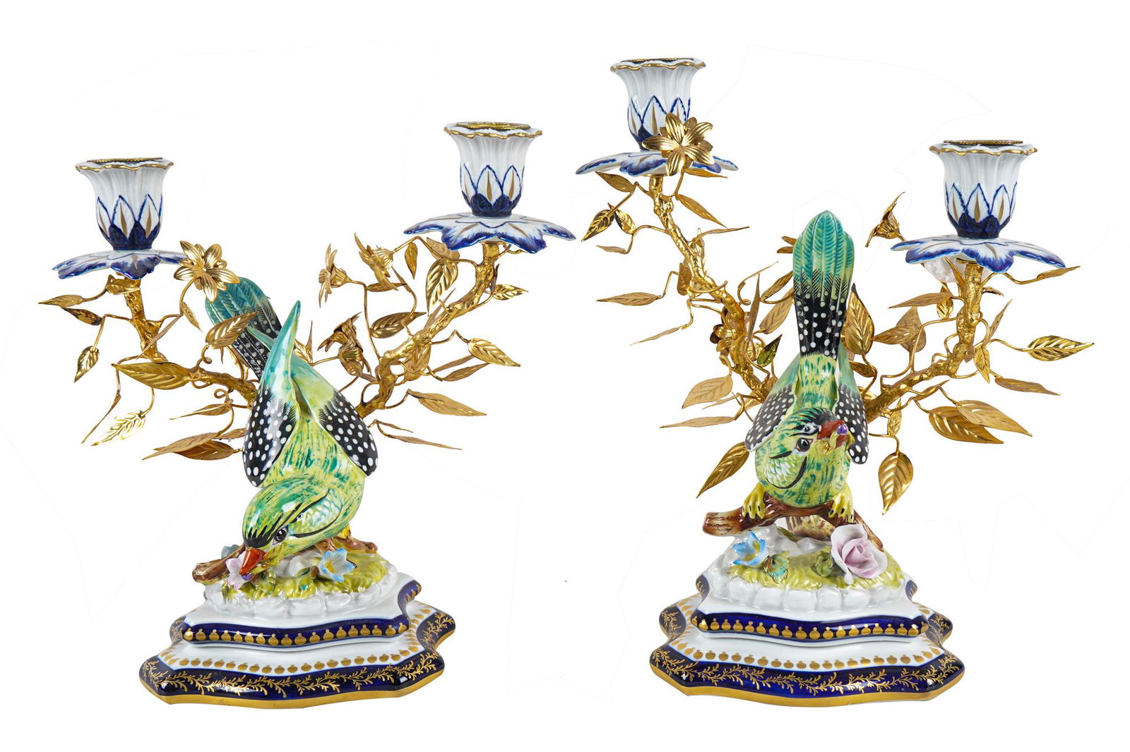 PAIR OF ITALIAN PORCELAIN & GILT METAL CANDELABRA (1 of 12)