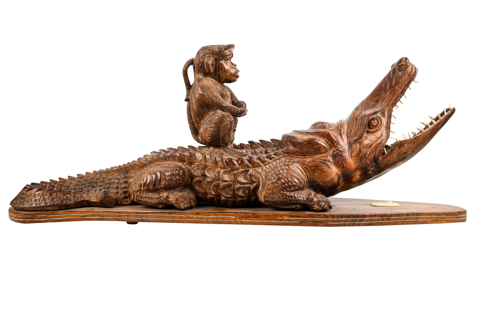 CARVED WOOD ALLIGATOR & MONKEY TABLE LAMP (1 of 9)