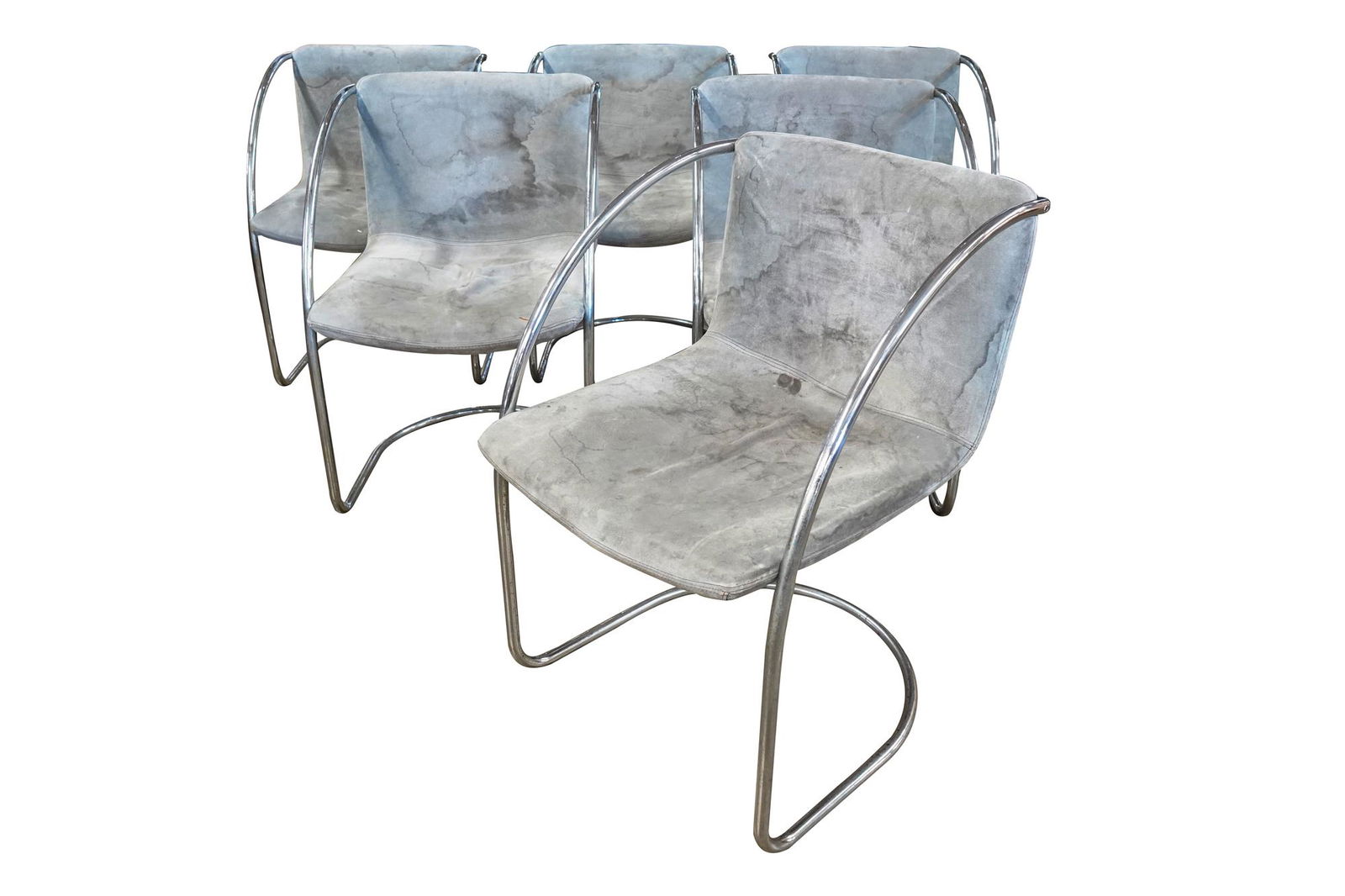 SET OF SIX SAPORITI SUEDE & CHROME DINING CHAIRS (1 of 12)