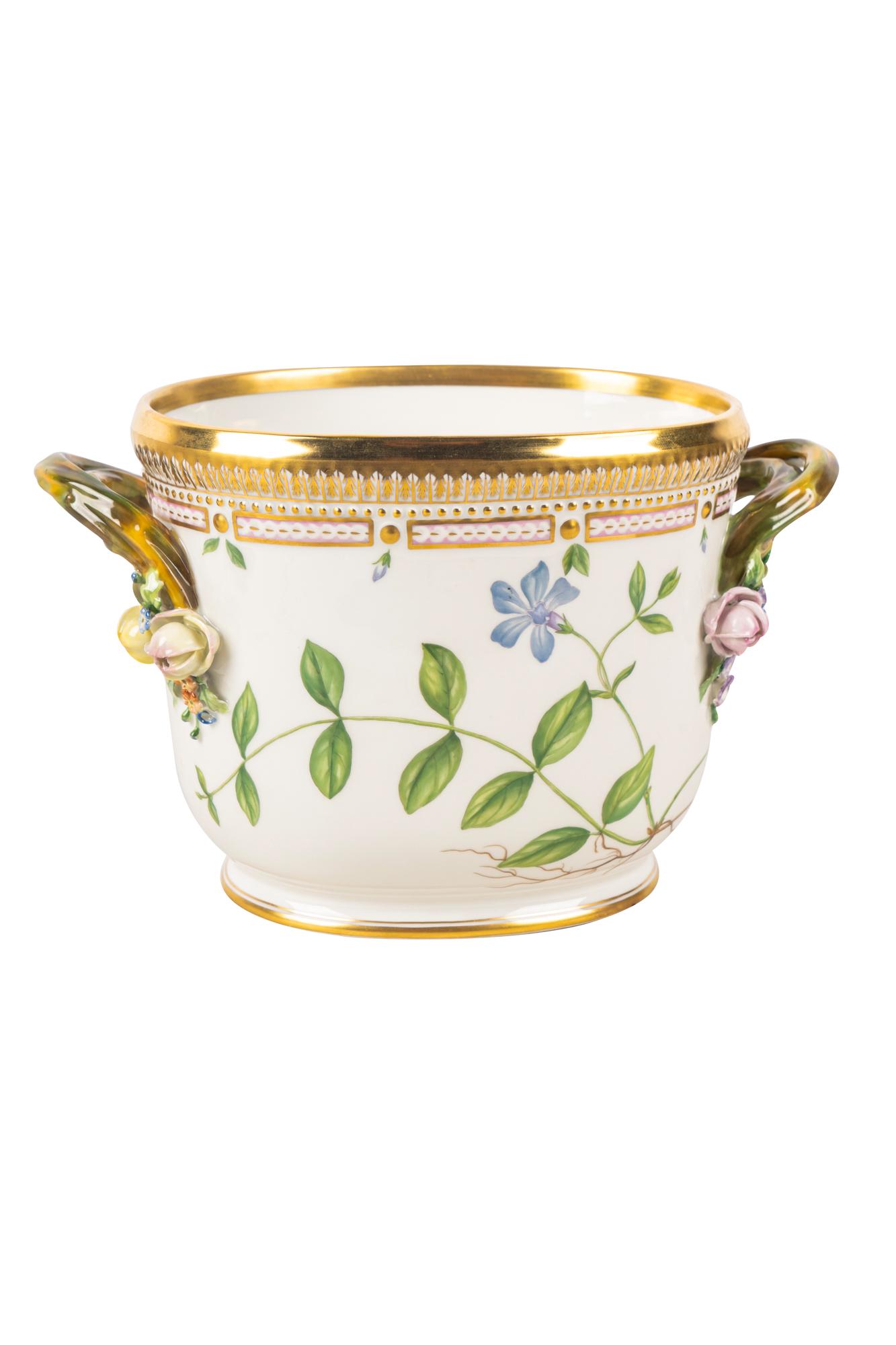 ROYAL COPENHAGEN 'FLORA DANICA' WINE COOLER: modern printed and painted marks no. 20/3569 10 3/4 inches wide; 6 1/2 inches high