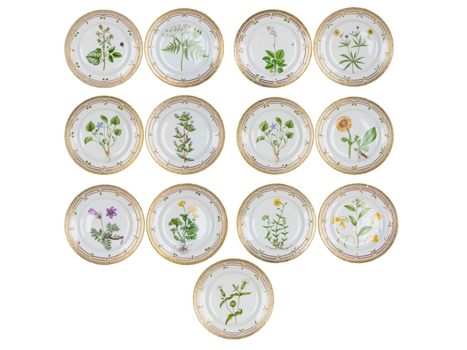 THIRTEEN ROYAL COPENHAGEN 'FLORA DANICA' DINNER PLATES (1 of 14)