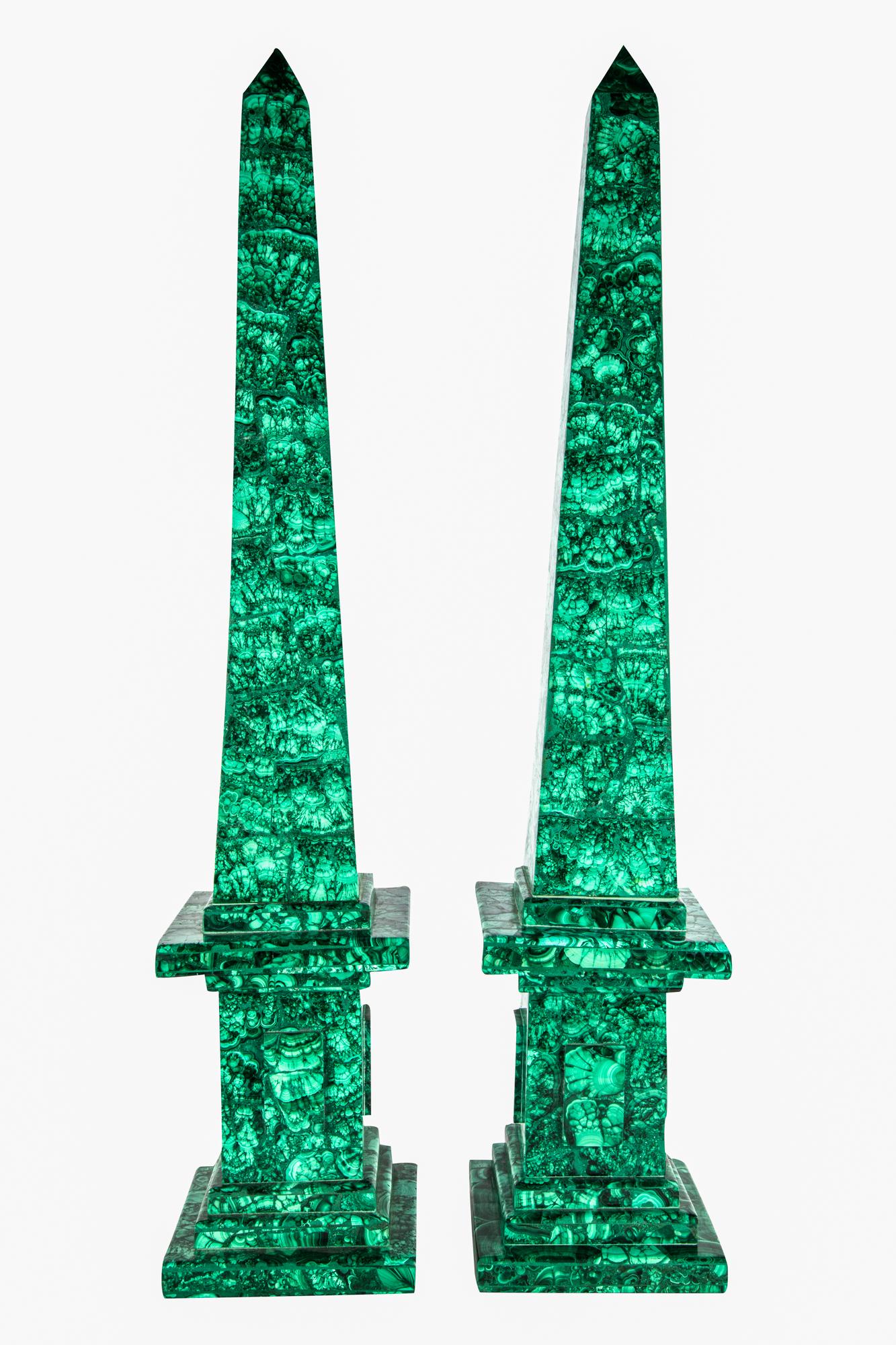 PAIR OF RUSSIAN STYLE MALACHITE OBELISKS (1 of 8)
