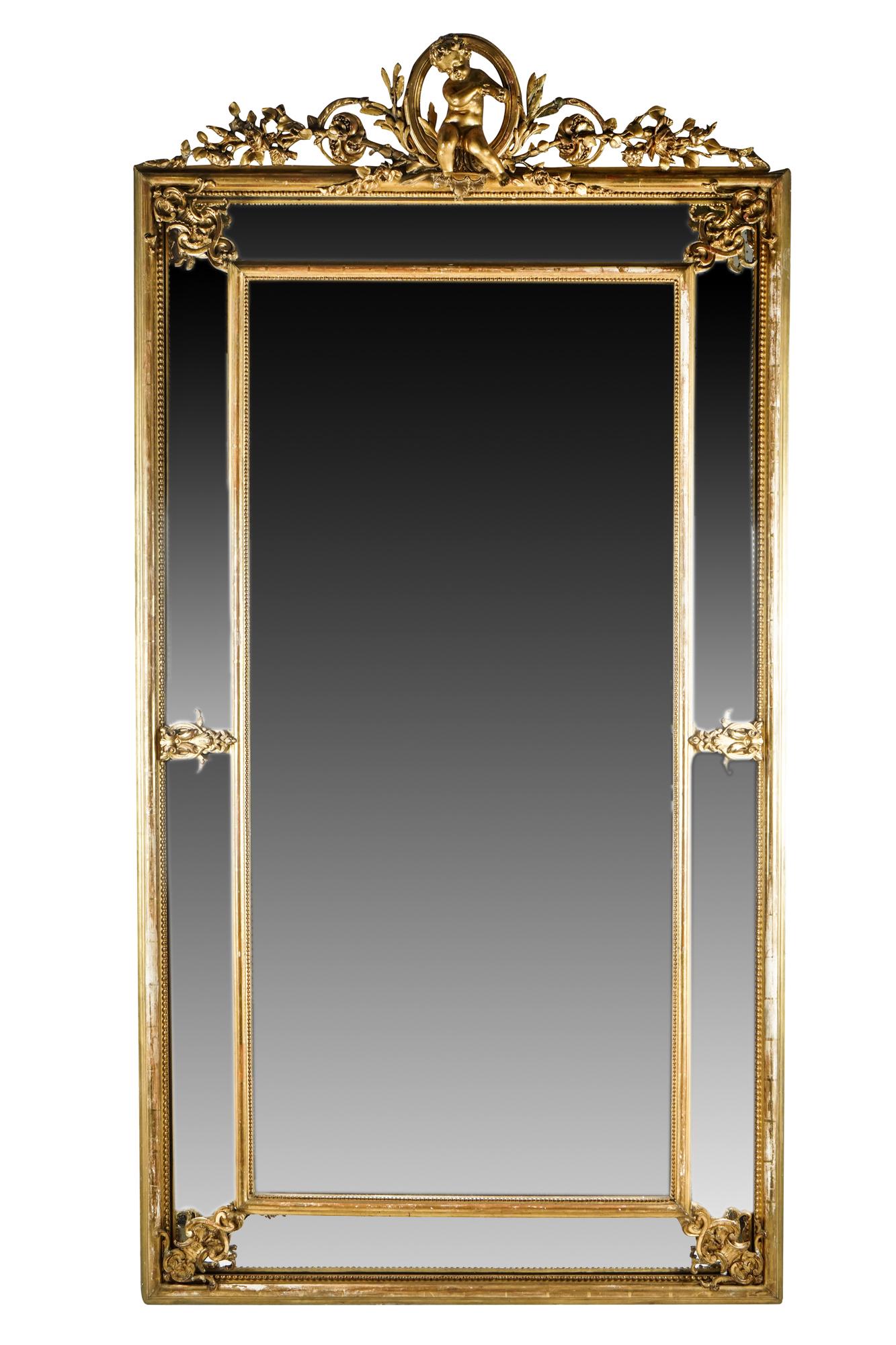 FRENCH NEOCLASSICAL STYLE CARVED GILT WOOD MIRROR (1 of 10)