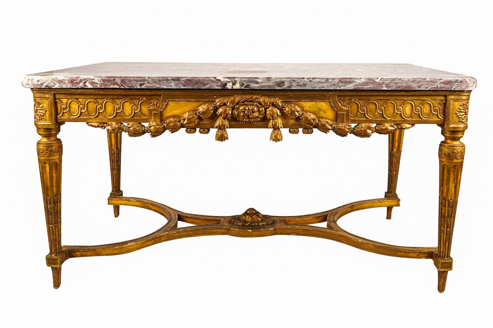 LOUIS XVI STYLE MARBLE-TOPPED GILTWOOD SALON TABLE (1 of 9)