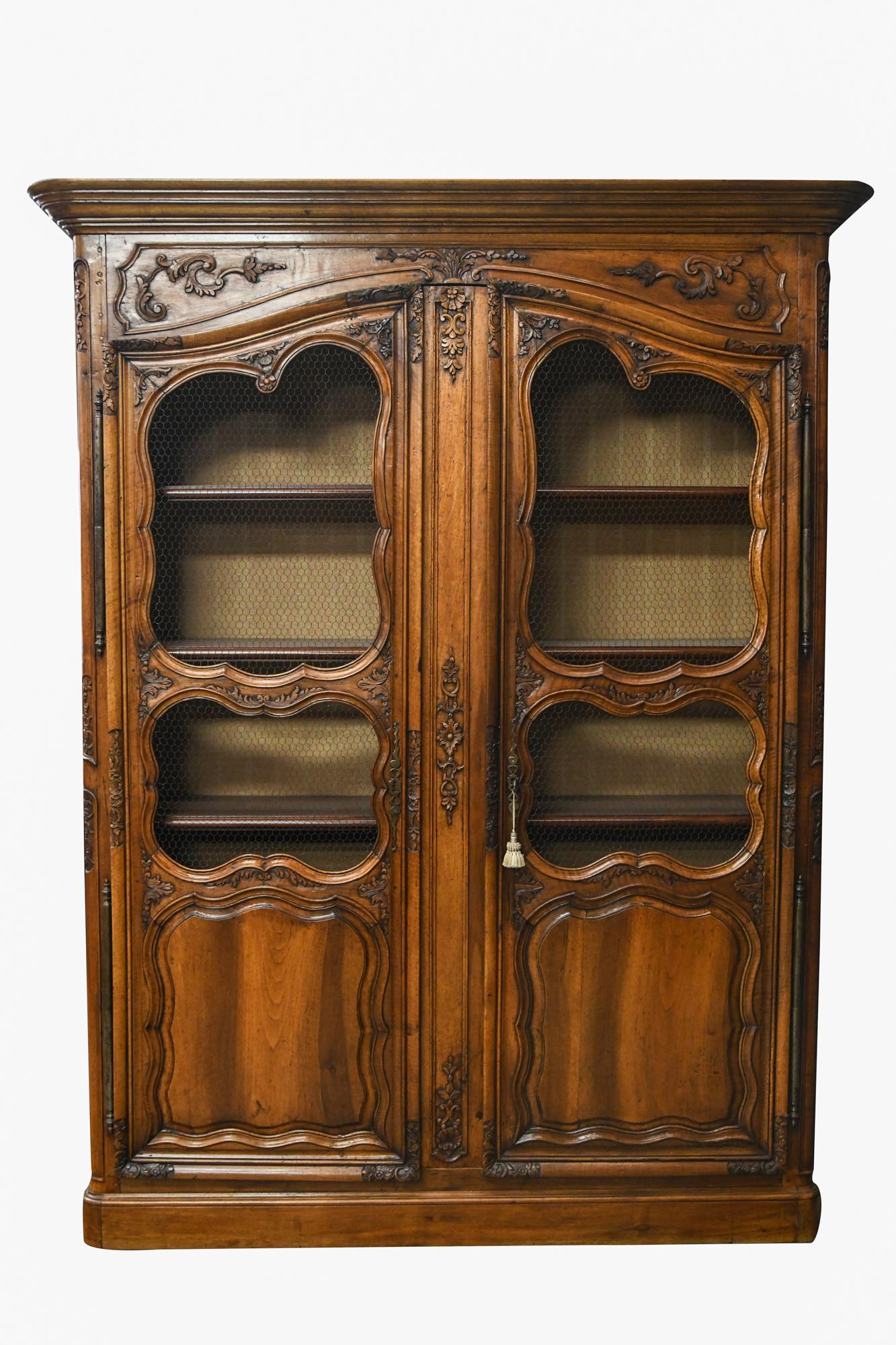 LOUIS XV PROVINCIAL CARVED WALNUT BIBLIOTHEQUE (1 of 13)