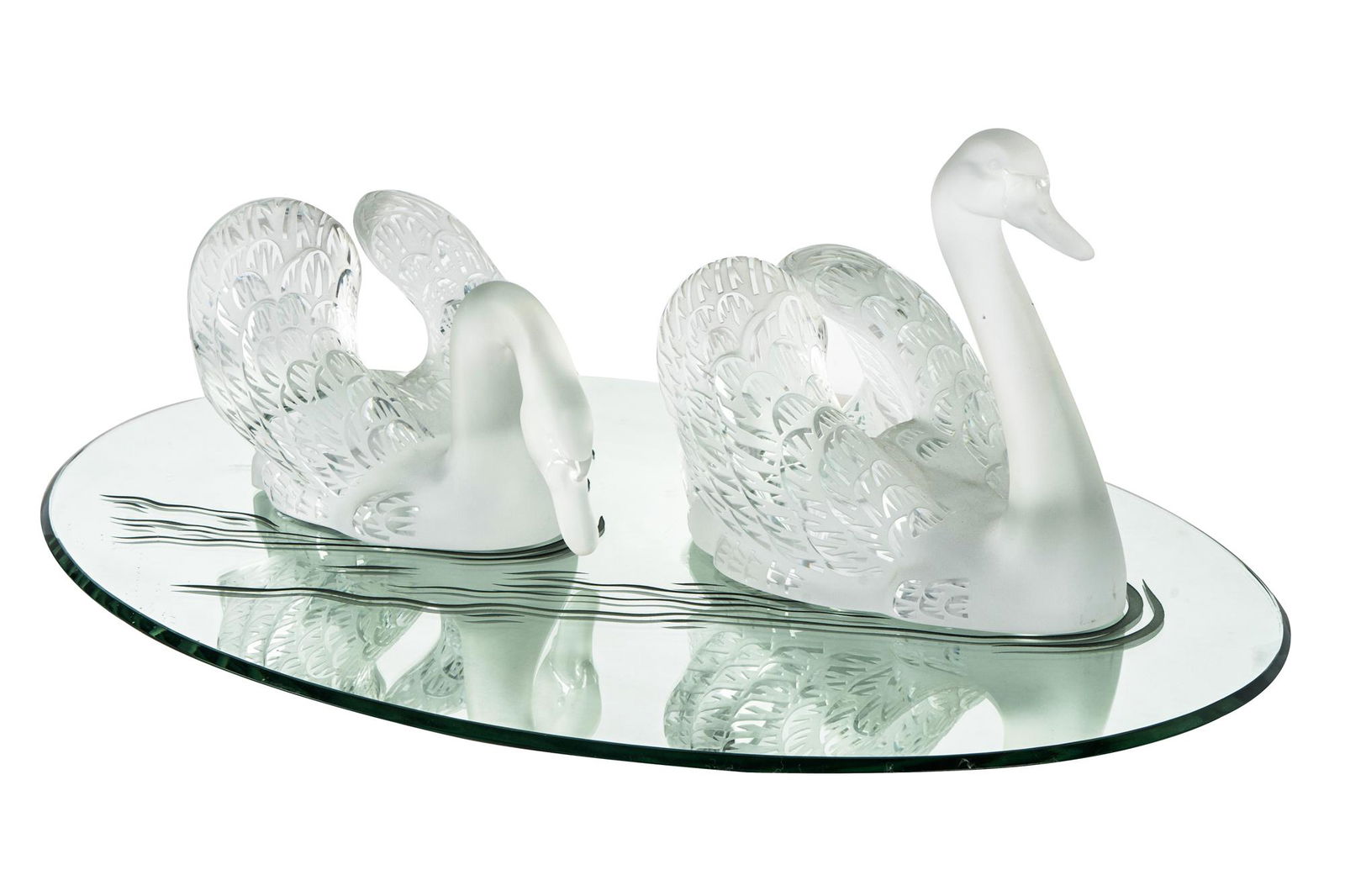 PAIR OF LALIQUE CLEAR & FROSTED GLASS SWANS (1 of 7)