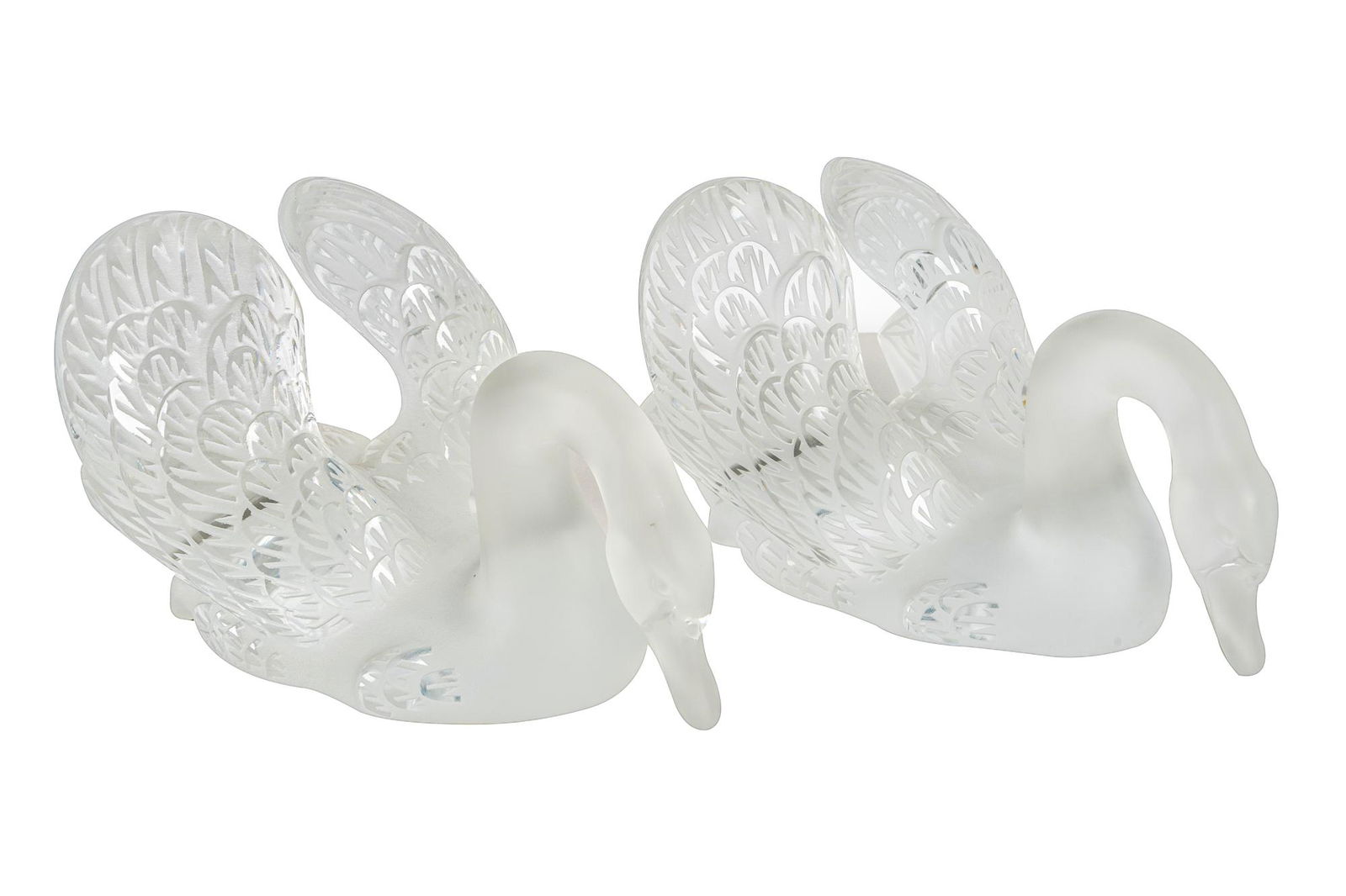 TWO LALIQUE CLEAR & FROSTED GLASS SWANS (1 of 8)