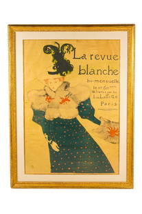 HENRI DE TOULOUSE-LAUTREC (1864 - 1901): "LA REVUE: color lithograph poster Edward Ancourt, Paris Condition: rippling throughout. Even toning throughout. A horizontal crease across center. Matted and framed under Plexiglas. Not examined out of frame 50