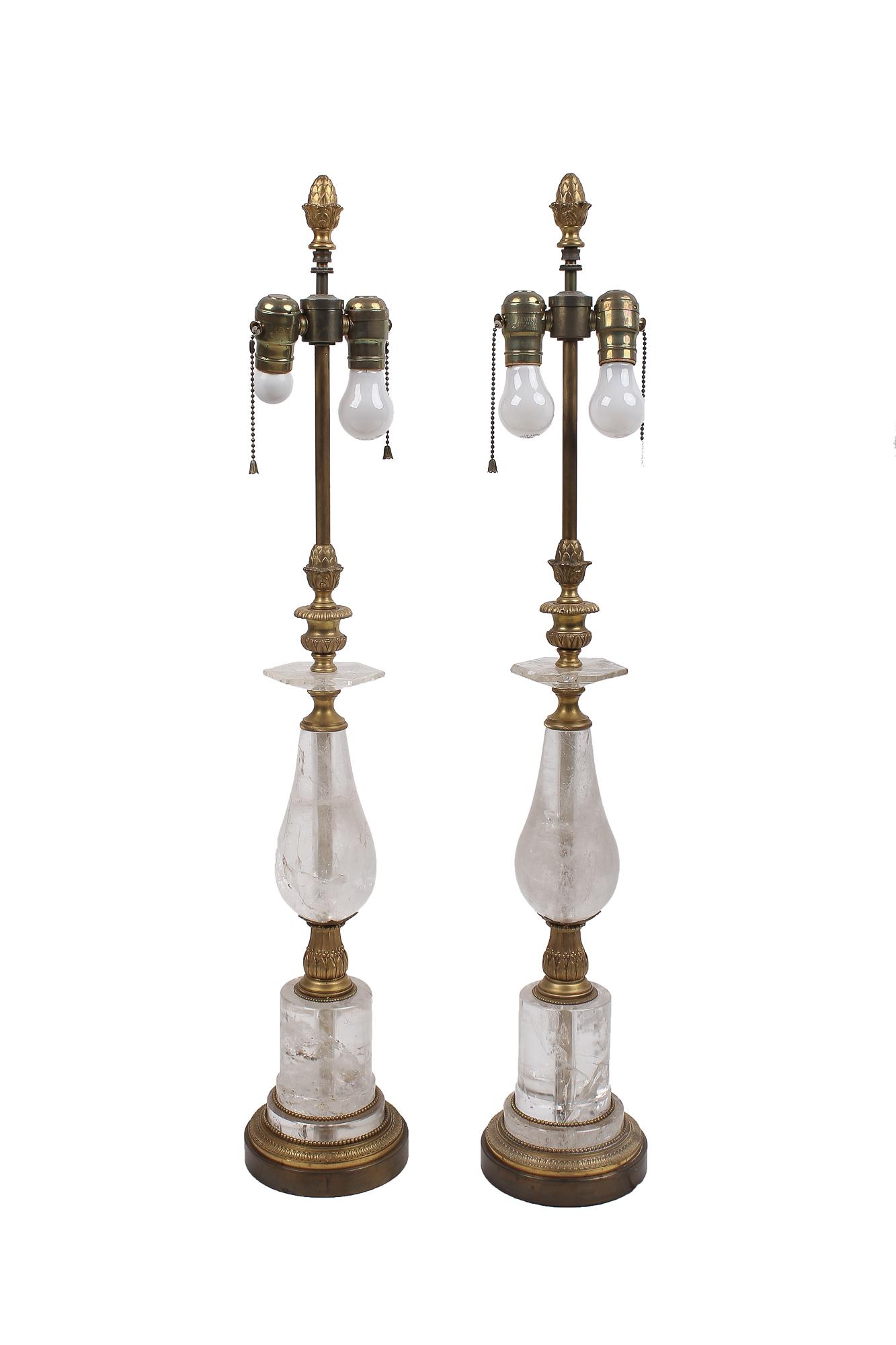 PAIR OF GILT BRONZE & ROCK CRYSTAL TABLE LAMPS (1 of 5)