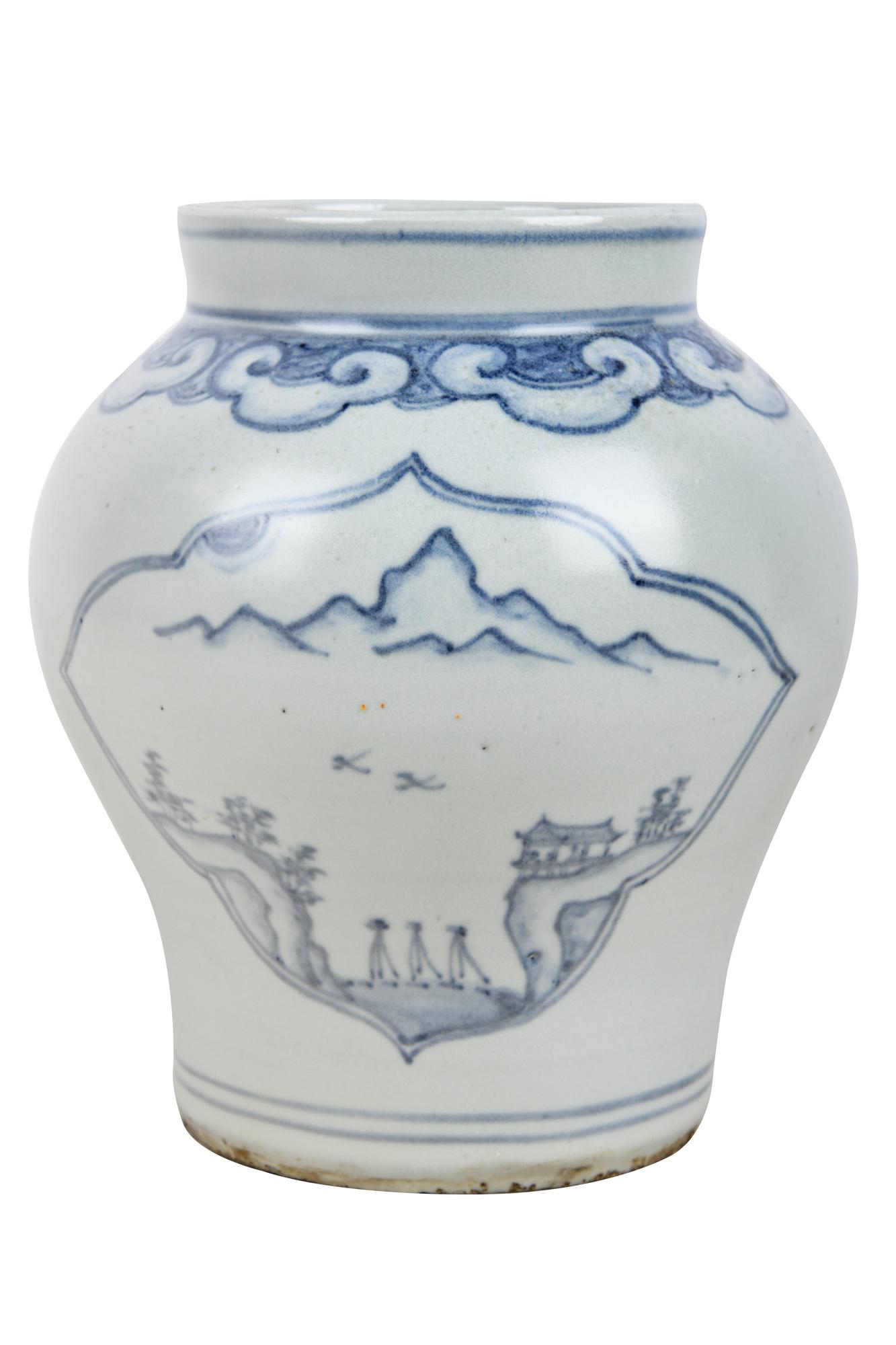 KOREAN BLUE & WHITE CERAMIC JAR (1 of 6)