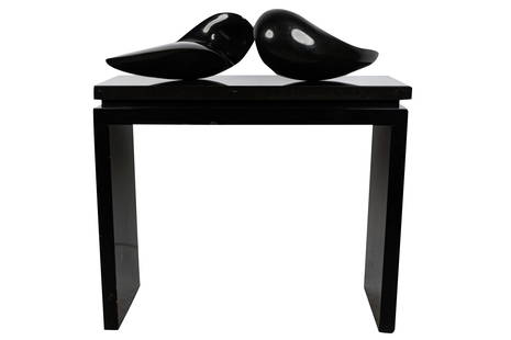 JACK ZAJAC (B. 1929):  "LARGE SPLIT BLACK ALMONDS": circa 1979 Black Belgian marble Provenance: Estate of Donald Simon, son of Norton Simon purchased Mekler Gallery, Inc, December 3, 1985 38 x 15 3/4 inches