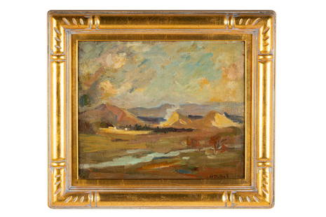 HANSON PUTHUFF (1875 - 1972): CALIFORNIA LANDSCAPE: oil on canvas board signed lower right 10 x 12 inches board; 14 x 16 inches frame