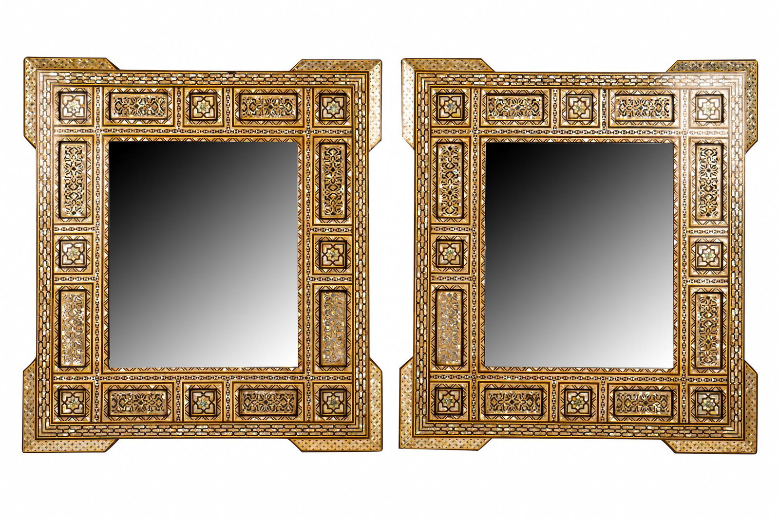 PAIR OF MOORISH STYLE INLAID MIRRORS: 42 1/4 x 38 1/2 inches