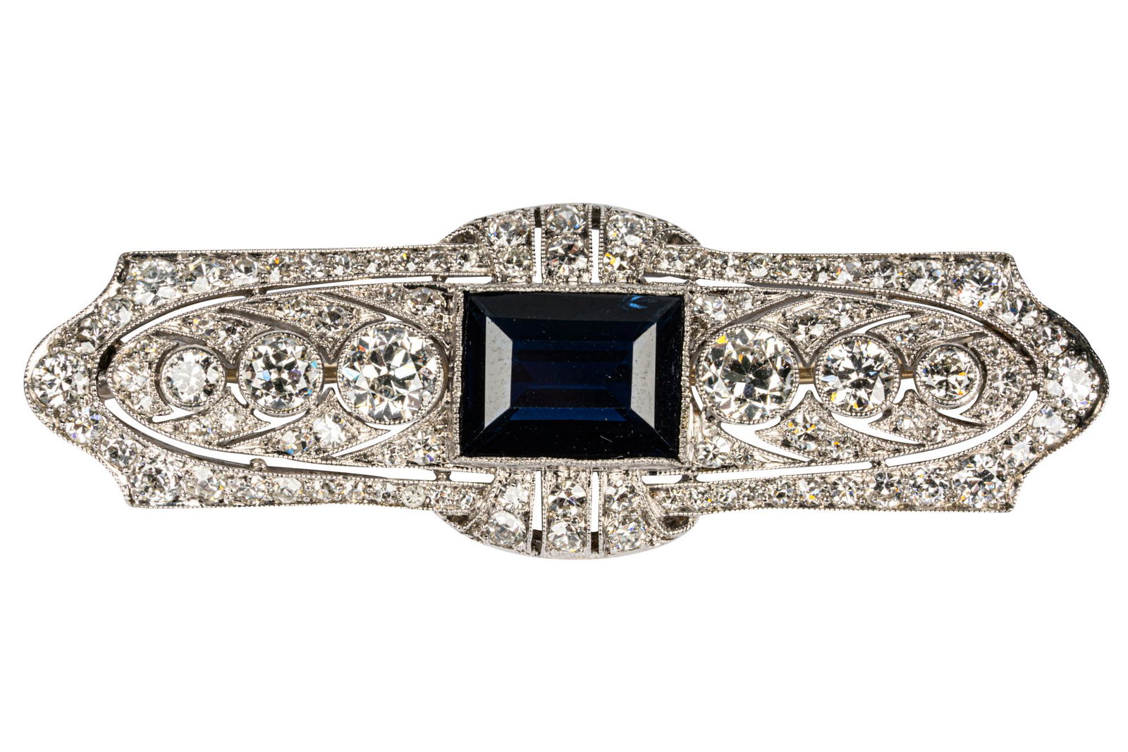ART DECO PLATINUM, DIAMOND, & SAPPHIRE BAR BROOCH (1 of 7)