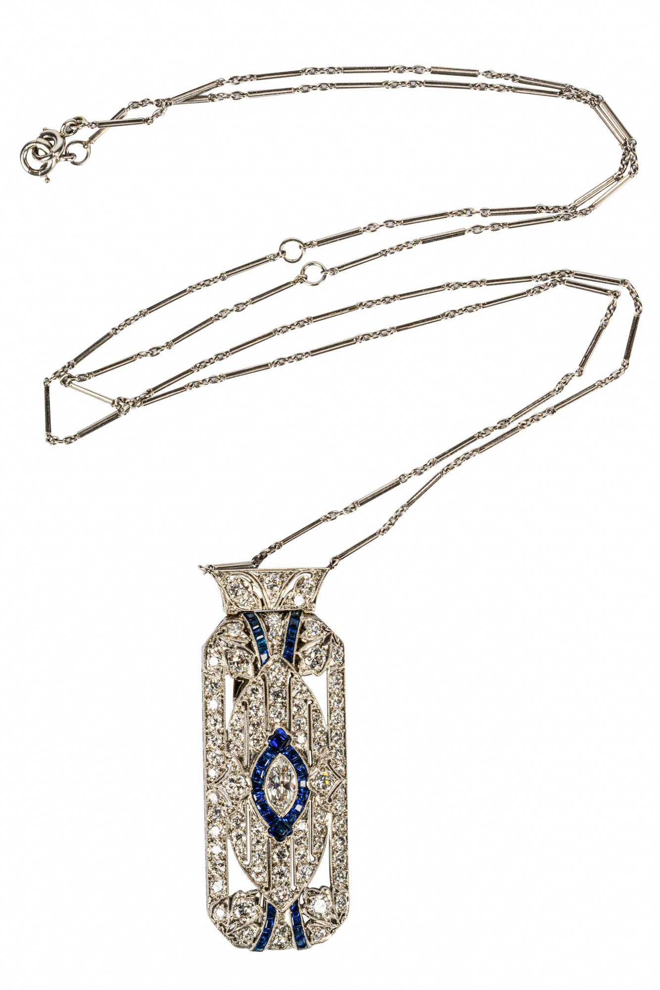 ART DECO PLATINUM, DIAMOND, & SAPPHIRE BROOCH/PENDANT (1 of 11)