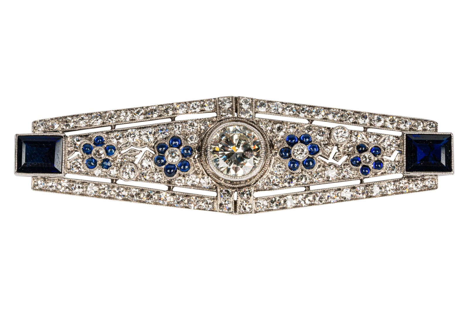 ART DECO PLATINUM, DIAMOND, & SAPPHIRE BAR BROOCH (1 of 9)