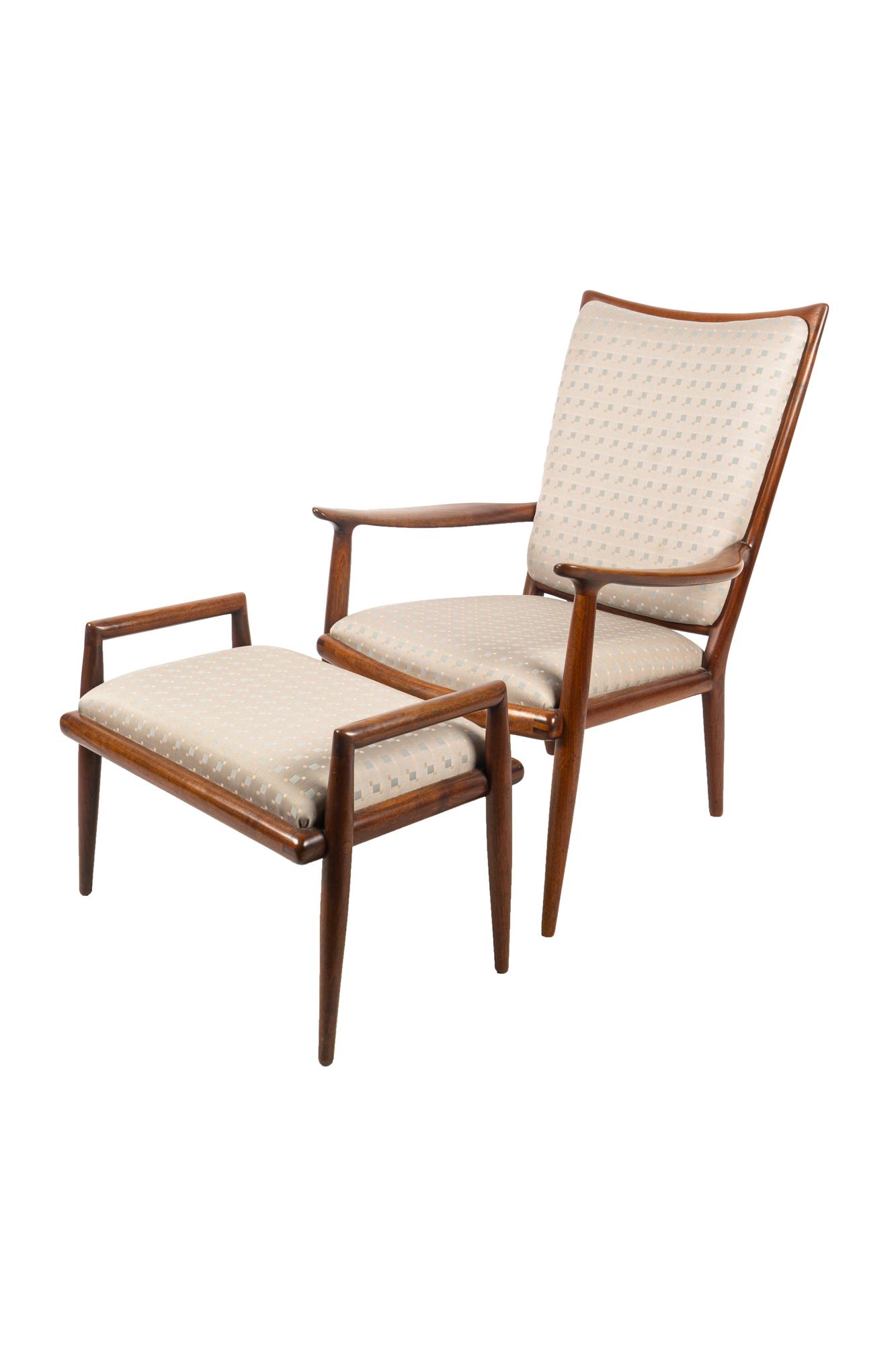 SAM MALOOF (1916 - 2009): WALNUT CLUB CHAIR & OTTOMAN (1 of 6)