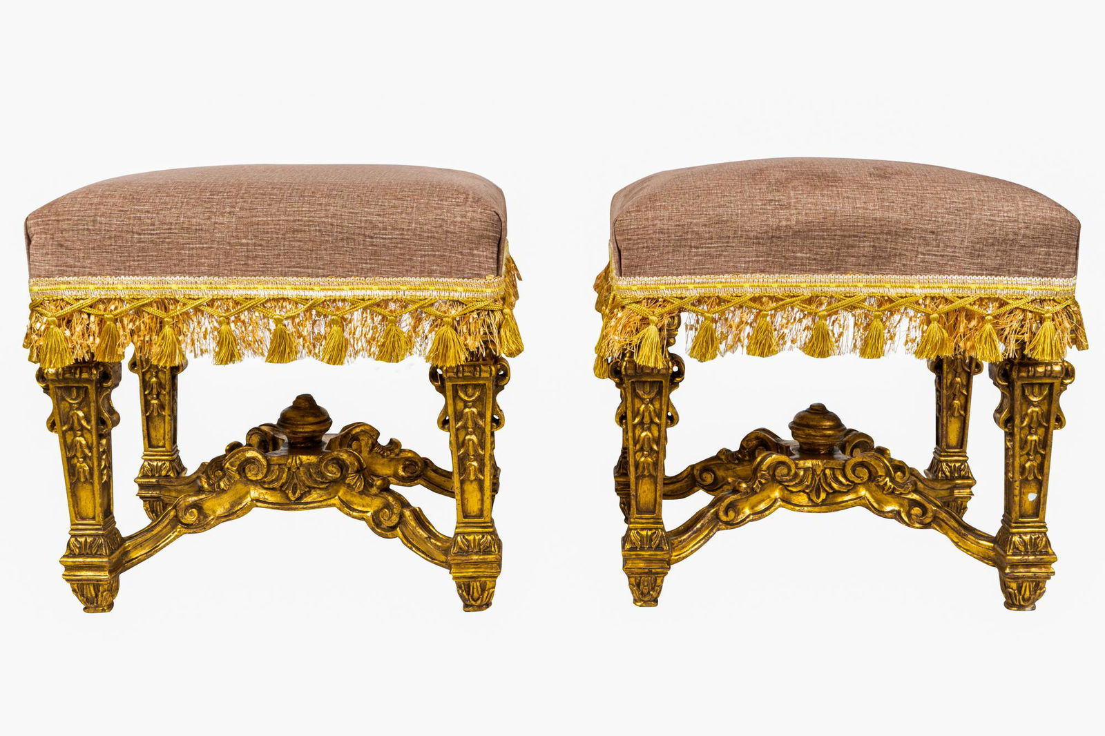 PAIR OF REGENCE-STYLE WOOD CARVED & GILT WOOD BENCHES (1 of 9)