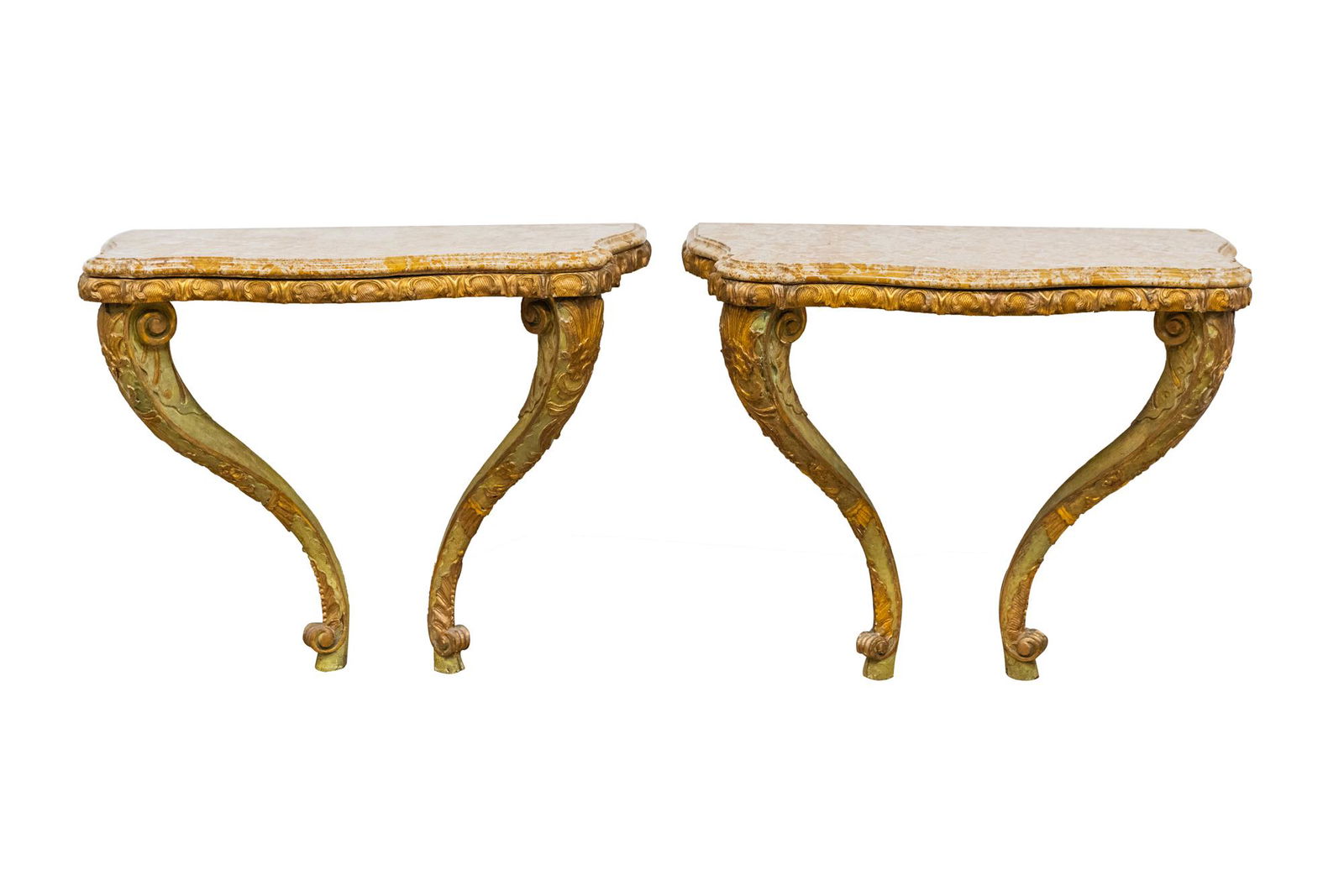 PAIR OF ITALIAN ROCOCO STYLE CARVED, PAINTED, & GILT (1 of 18)