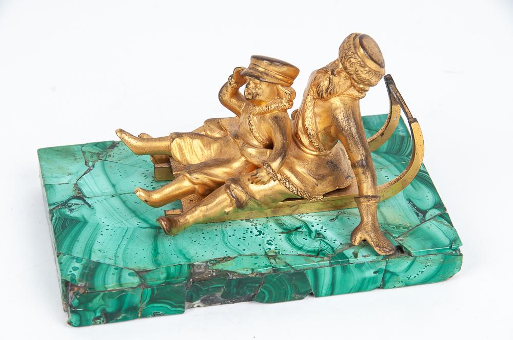 RUSSIAN GILT BRONZE & MALACHITE FIGURE (1 of 9)