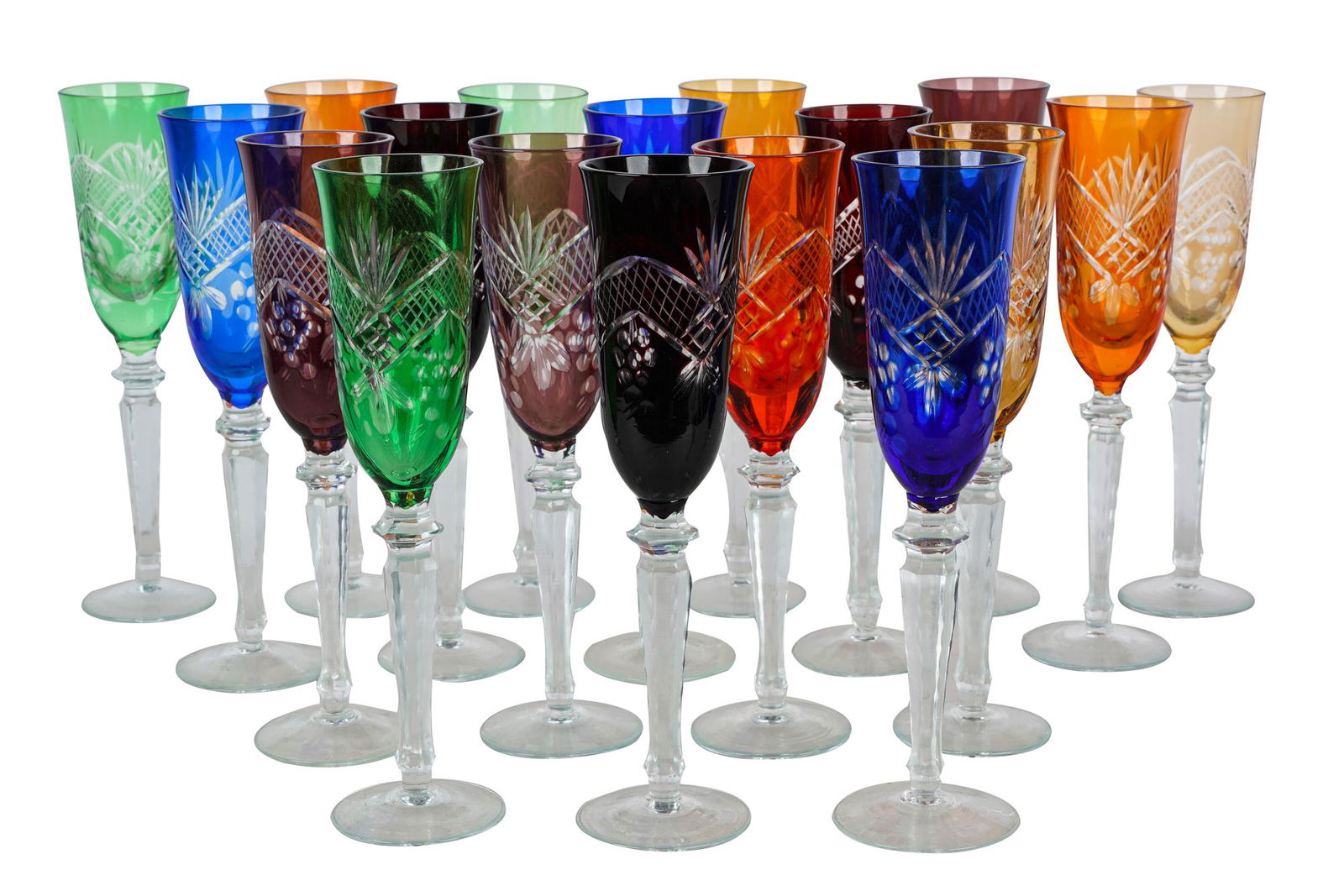GROUP OF 18 COLORED CRYSTAL GOBLETS (1 of 9)