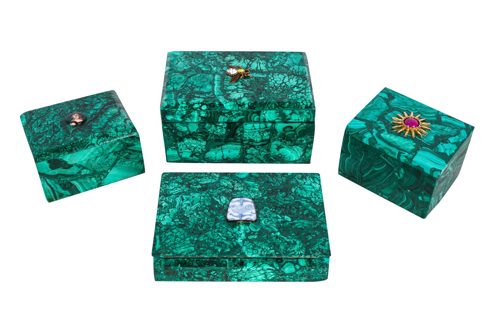 GROUP OF FOUR RUSSIAN MALACHITE BOXES (1 of 8)