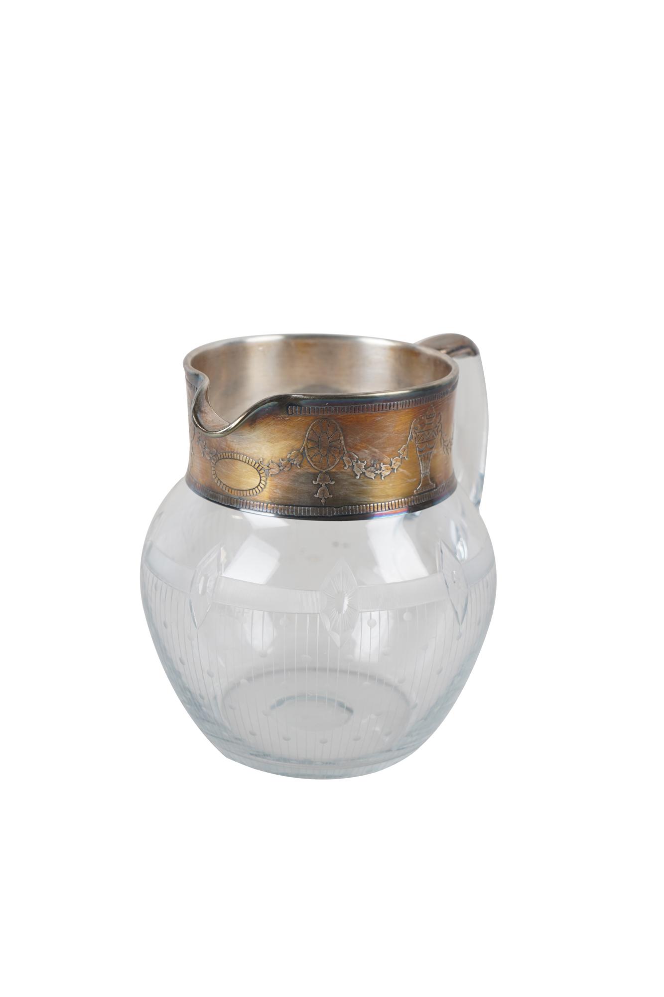 STERLING & ETCHED GLASS WATER PITCHER (1 of 6)
