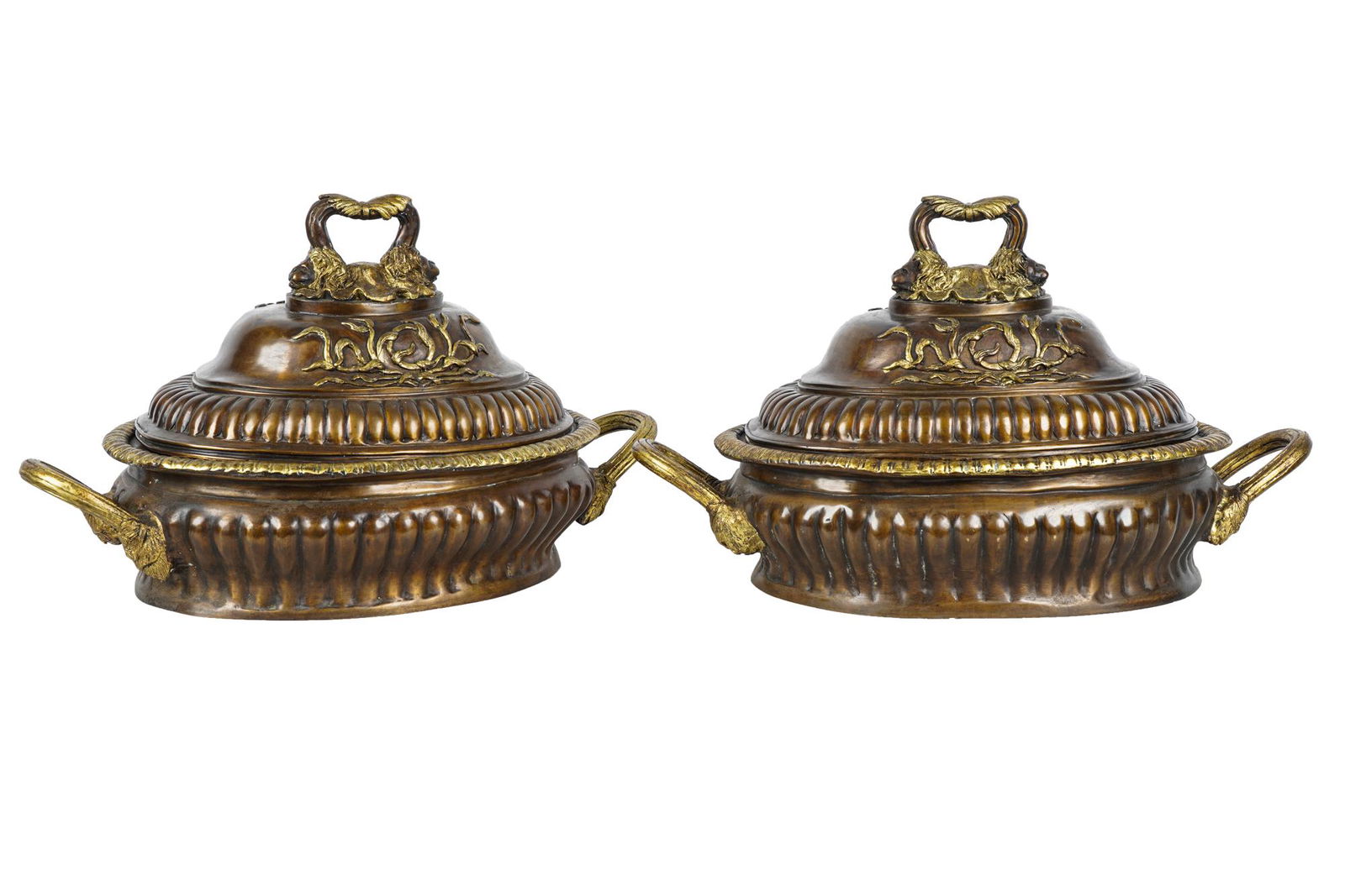 PAIR OF BOMBE OVAL BRONZE COVERED POTS (1 of 12)