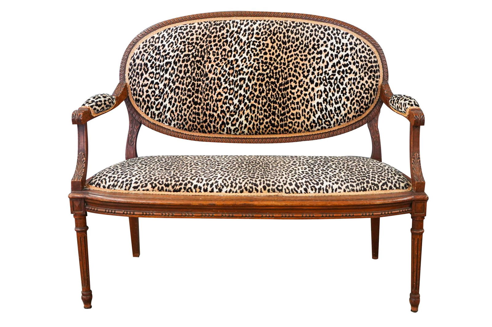 FRENCH LEOPARD PRINT UPHOLSTERED SETTEE (1 of 8)