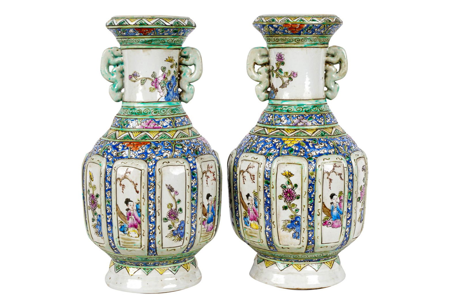 PAIR OF CHINESE POLYCHROME PORCELAIN VASES (1 of 15)