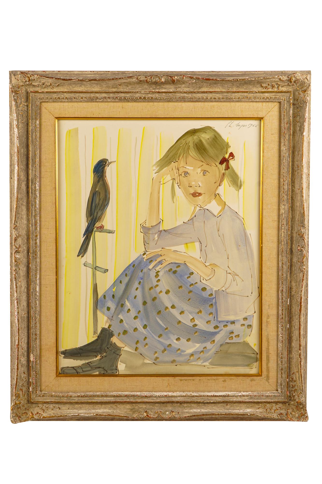 PHILIPPE HENRI NOYER (1917-1985): "GIRL WITH BIRD" (1 of 8)