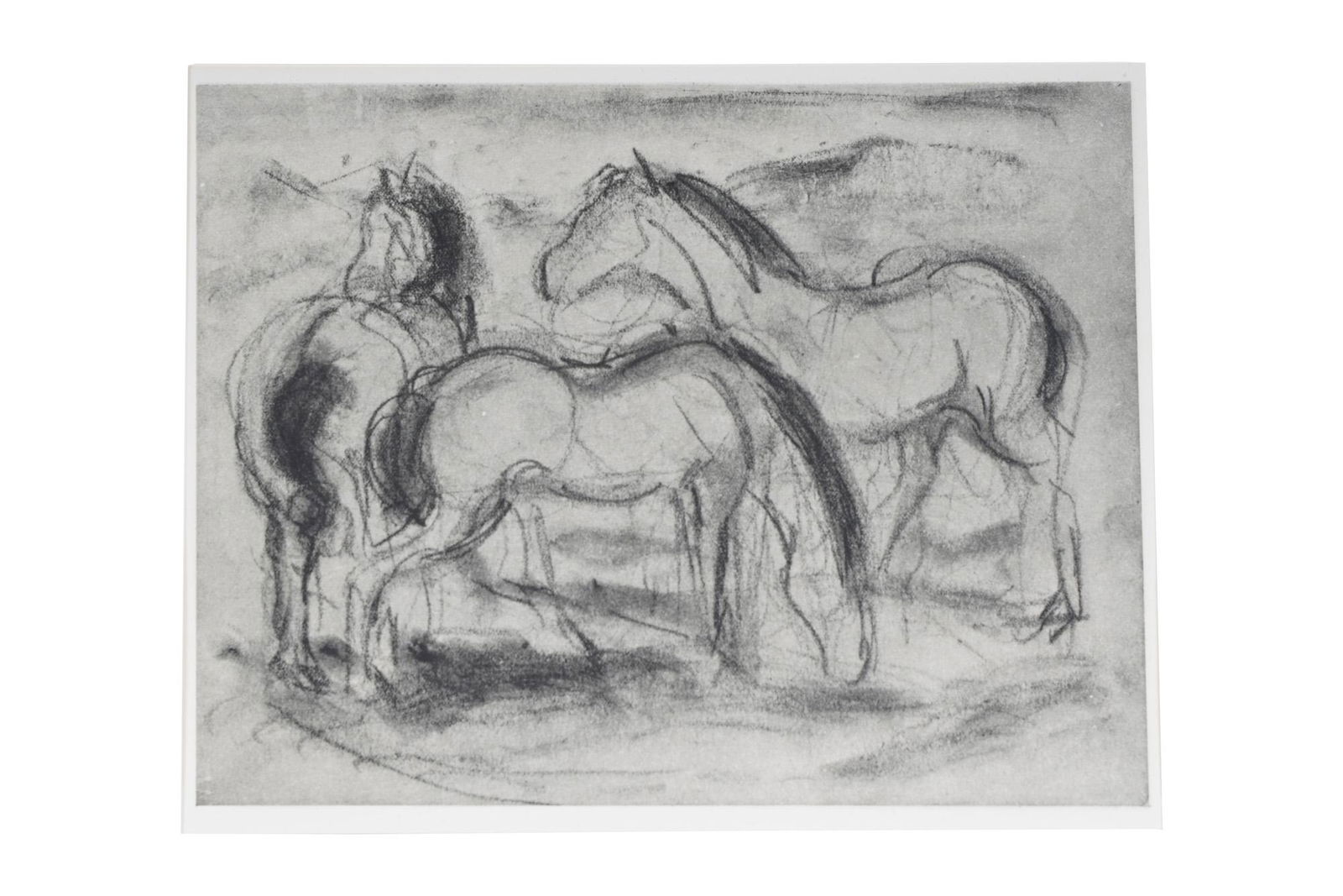 FRANZ MARC: "DREI PFERDE": circa 1911 copper engraving 6 1/2 x 8 1/2 inches