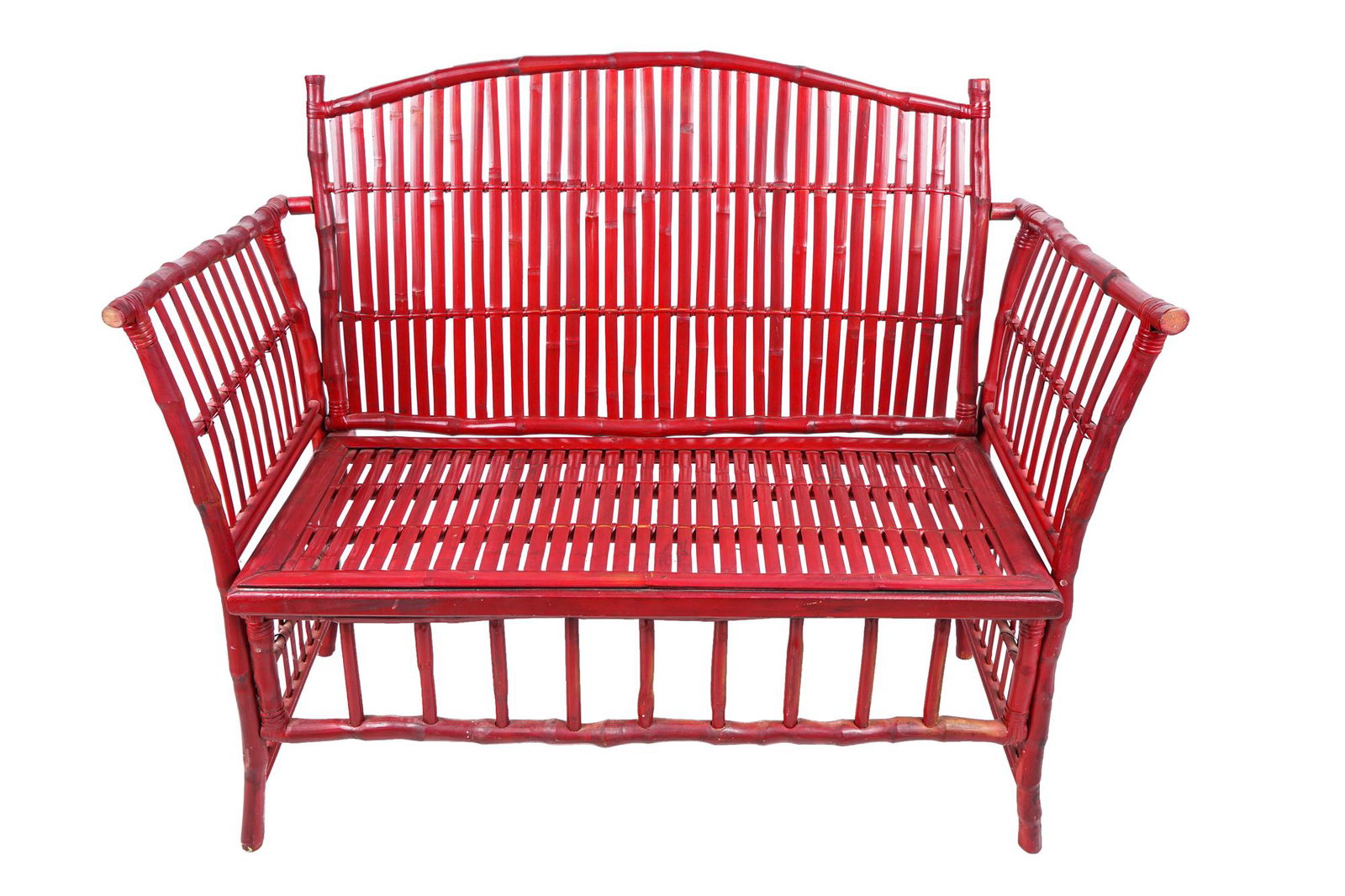 RED PAINTED BAMBOO STYLE BENCH (1 of 8)