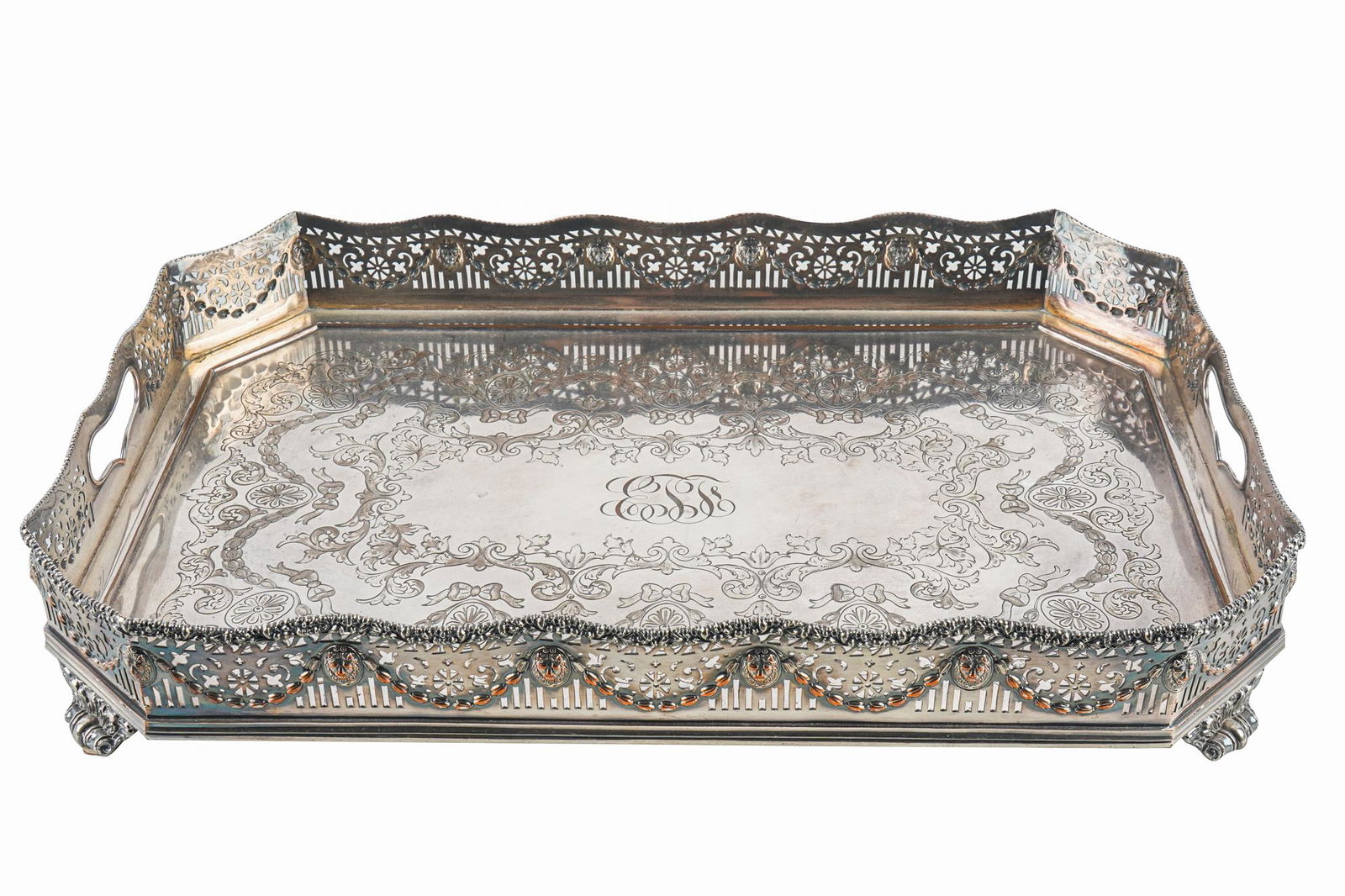 SILVER-PLATED GALLERY RIM FOOTED TRAY (1 of 7)