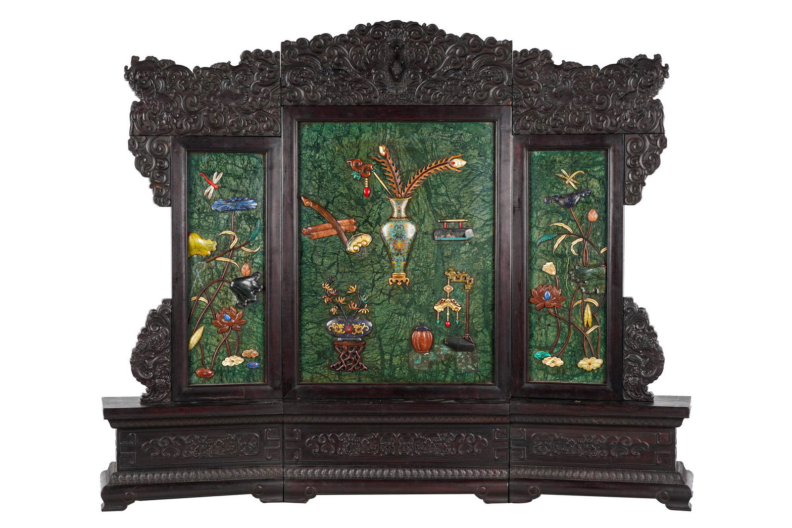 CHINESE INLAID THREE-PANEL TABLE SCREEN ON BASE (1 of 20)