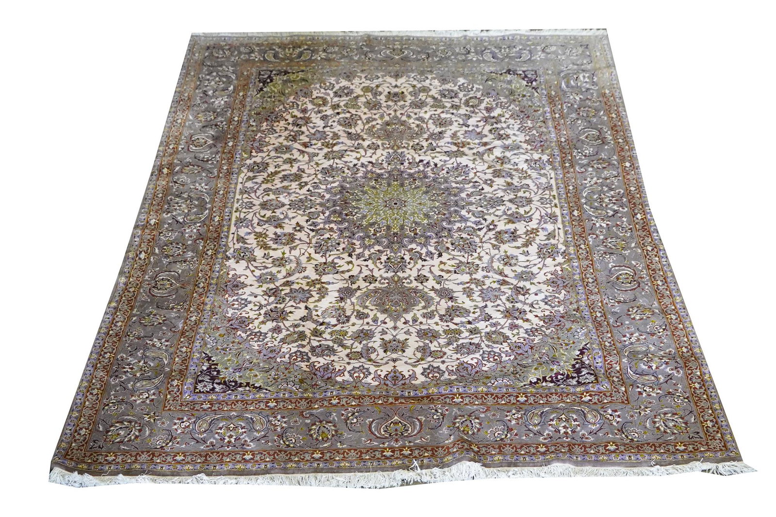 ISVAHAN AREA RUG: on a beige ground, with beige and blue borders 6'7" x 9'8"