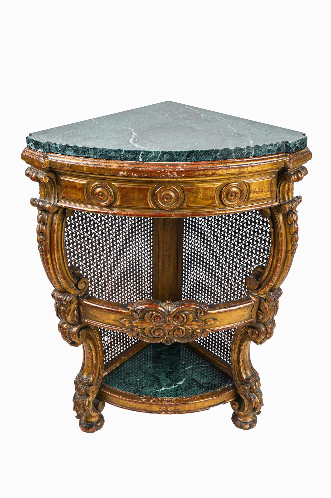 VENETIAN GILT DECORATED & MARBLE TOP CORNER TABLE (1 of 8)