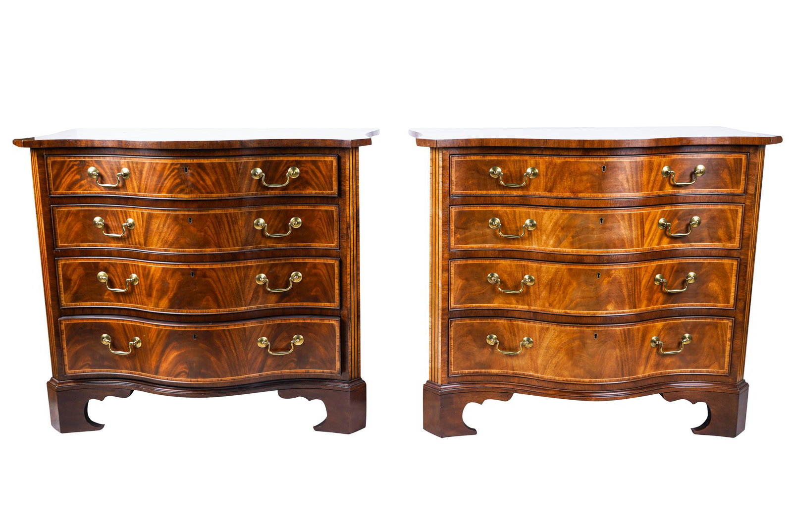 PAIR OF BAKER CHIPPENDALE-STYLE SERPENTINE-FRONT: each with four drawers 40 inches wide; 22 1/2 inches deep; 35 inches high