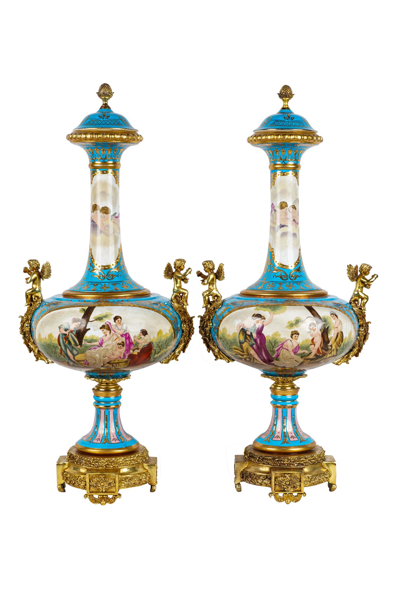 PAIR OF SEVRES STYLE PORCELAIN COVERED VASES (1 of 12)