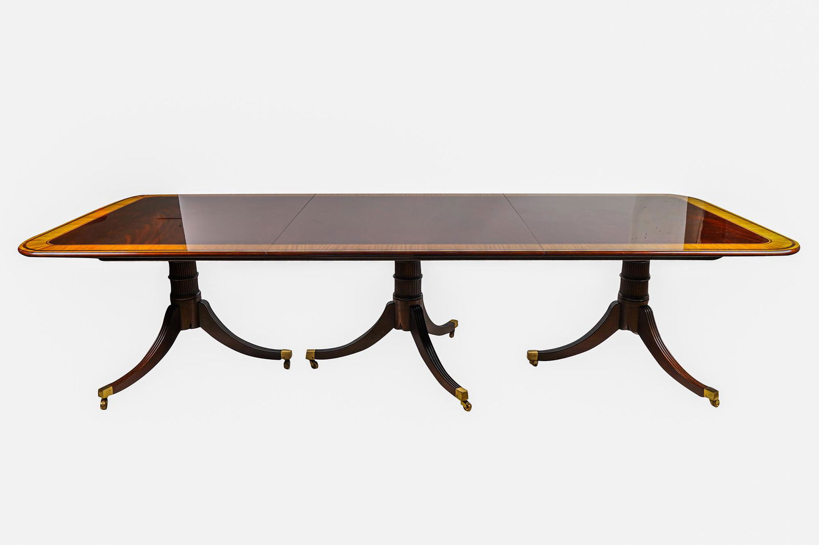 BAKER MAHOGANY SATIN-BAND TRIPLE PEDESTAL DINING TABLE (1 of 8)